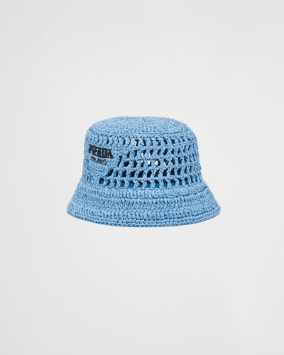 Prada Raffia Bucket Hat - Blue
