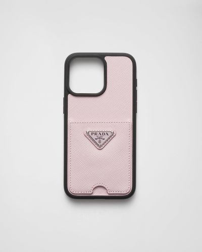 Prada Saffiano Leather Cover For Iphone 15 Pro Max - Pink