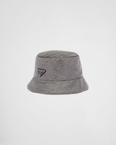 Prada Satin Bucket Hat With Crystals - Gray
