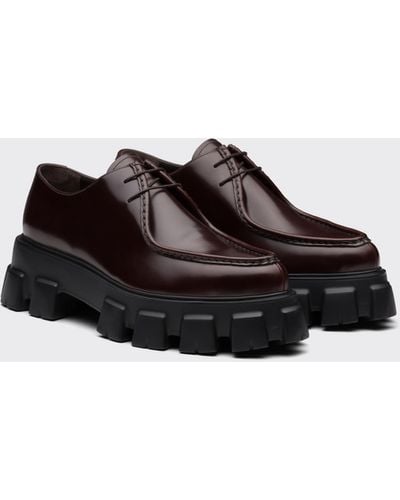 Prada Monolith Brushed Leather Lace-up Shoes - Brown