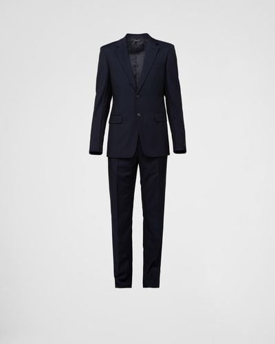 Prada Einreihiger Anzug Aus Wolle Und Mohair - Blau