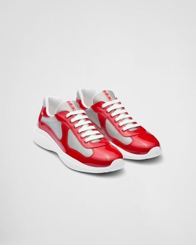 Prada America's Cup Patent Leather & Technical Fabric Trainers - Red