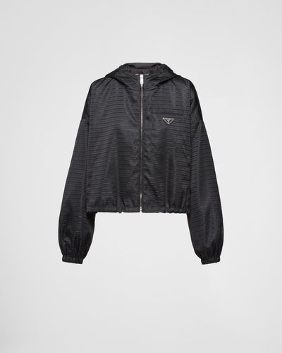 Prada Cropped Re-Nylon Hooded Blouson Jacket - Black