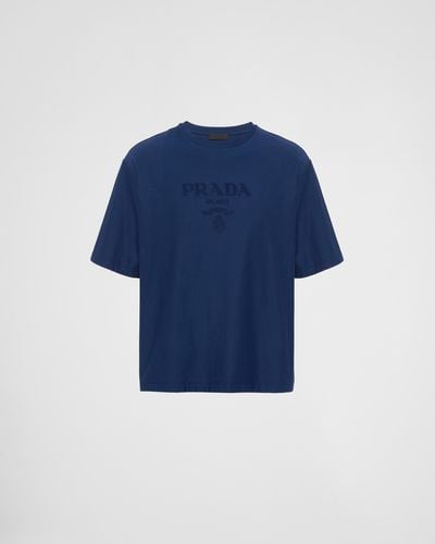 Prada T-Shirt Aus Technischer Baumwolle - Blau