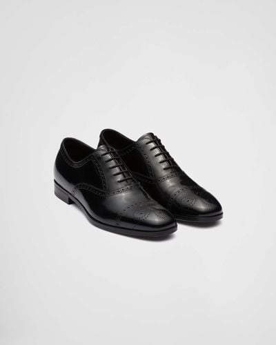 Prada Brushed Leather Oxford Brogue Shoes - Black