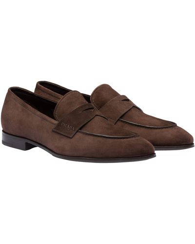 Prada Suede Penny Loafers - Brown