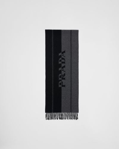 Prada Small Wool Scarf With Jacquard Logo - Black