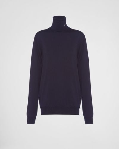 Prada Superfine Wool Turtleneck Sweater - Blue