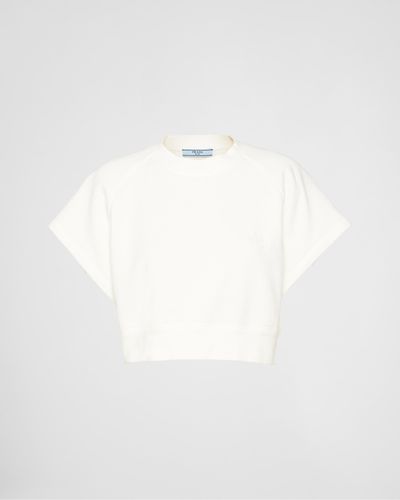 Prada Short-Sleeved Cotton Fleece Sweatshirt - White