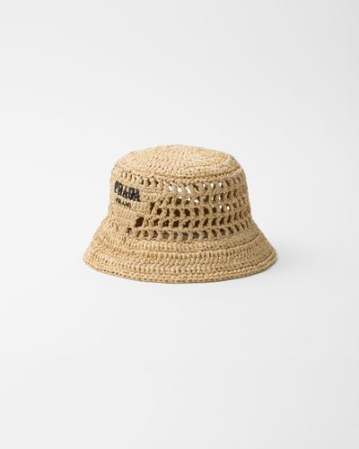 Prada Woven Fabric Bucket Hat - Natural