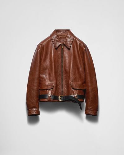 Prada Leather Jacket With Belt - Brown
