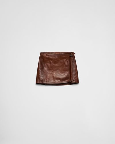 Prada Leather Miniskirt - Brown