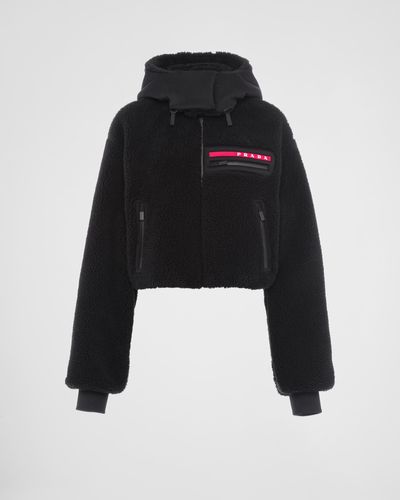 Prada Cropped Fleece And Recycled Technical Fabric Sweatshirt - Black