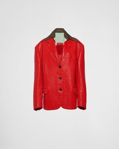 Prada Single-Breasted Nappa Leather Jacket - Red
