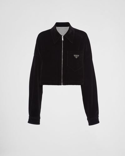 Prada Velvet Denim Blouson Jacket - Black