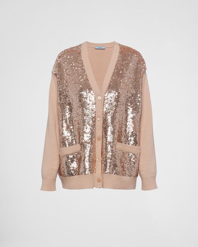 Prada Cashmere And Wool Cardigan With Sequins - Pink