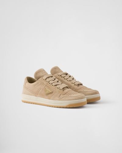 Prada Downtown Suede Trainers - Natural