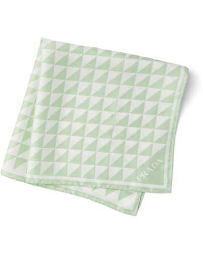 Prada Printed Silk Twill Scarf - Green