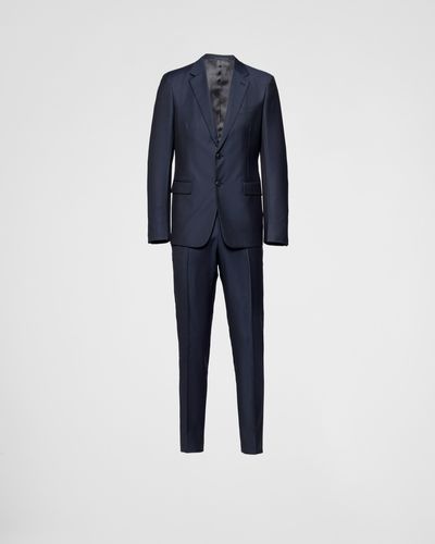 Prada Single-Breasted Wool Suit - Blue