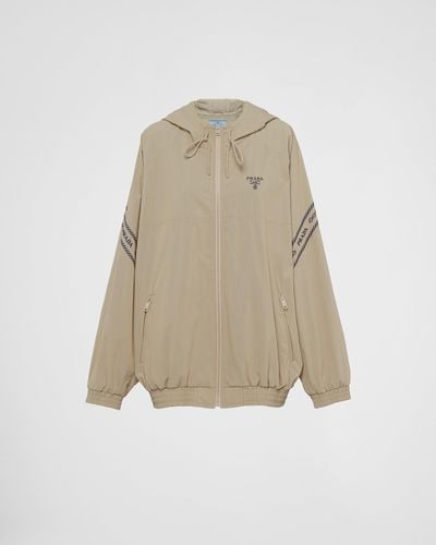 Prada Embroidered Technical Fabric Hoodie - Natural