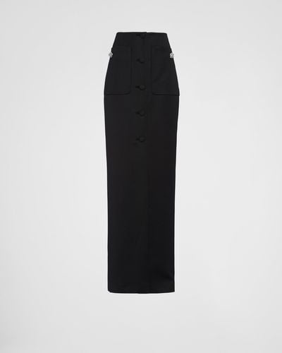 Prada Long Wool Satin Pencil Skirt - Black