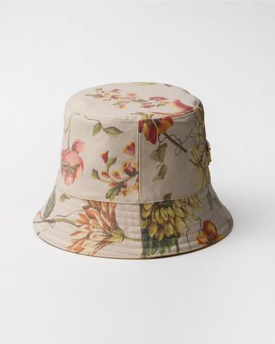 Prada Reversible Printed Cotton Bucket Hat - Natural