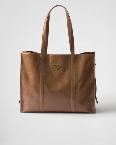 Prada Große Tote Bag Aus Leder - Braun