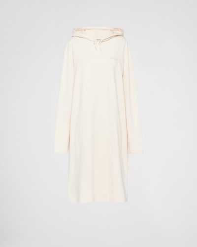 Prada Stretch Cotton Fleece Hoodie Dress - White