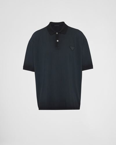 Prada Oversized Garment-dyed Cotton Polo Shirt - Blue