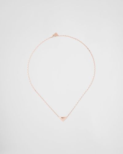 Prada Eternal Gold Necklace In Pink Gold With Mini Triangle Pendant - White