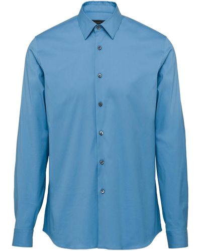 Prada Camicia In Popeline Stretch - Blu