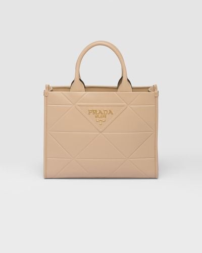 Prada Small Leather Symbole Bag With Topstitching - Natural