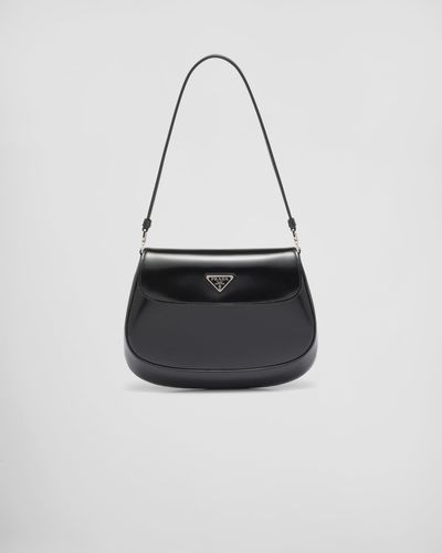 Prada Cleo Brand-plaque Brushed Leather Shoulder Bag - Black