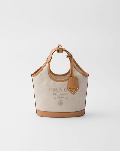 Prada Linen Blend And Leather Mini-Buckle Bag - White