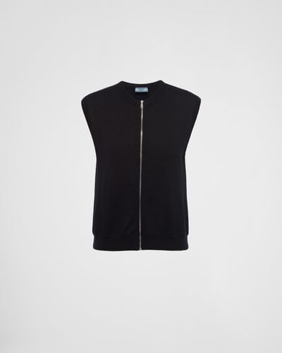 Prada Cashmere Zipper Vest - Black