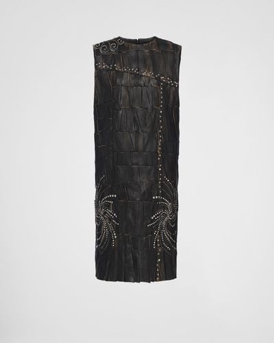 Prada Nappa Leather Patchwork Dress - Black