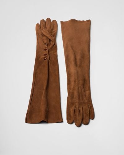 Prada Suede Gloves - Brown