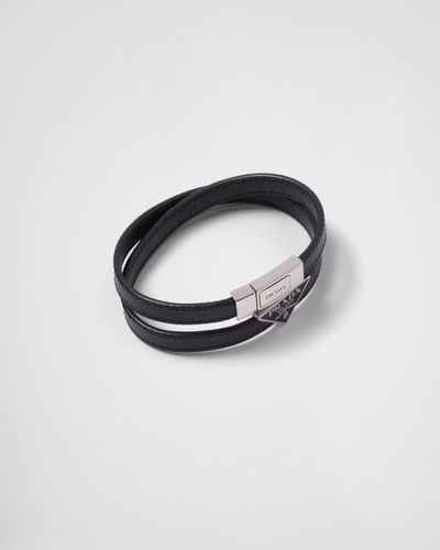Prada Bracelet En Cuir Saffiano - Noir