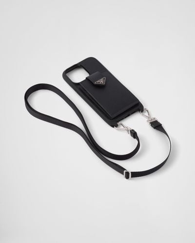Prada Saffiano-Leather Case For Iphone 14 Pro Max - Metallic