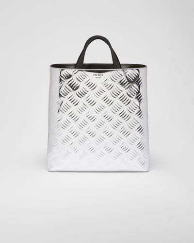 Prada Brushed Leather Tote Bag With Water Bottle - White