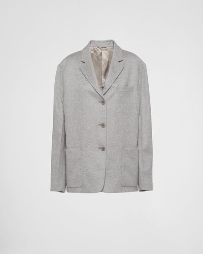 Prada Single-Breasted Cashmere Jacket - Grey