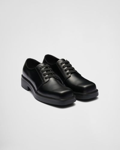 Prada Brushed Leather Derby Shoes - Black