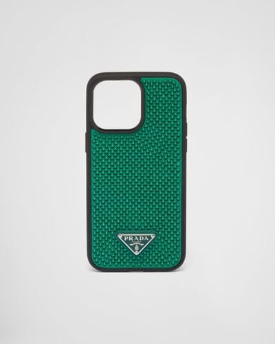 Prada Coque Pour Iphone 14 Pro En Satin - Vert