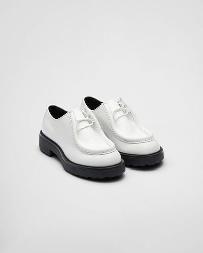 Prada Chaussures À Lacets Diapason En Cuir Brossé Opaque - Blanc