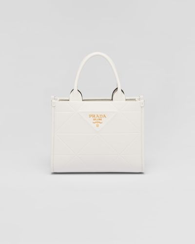Prada Mini Symbole Leather Bag With Stitching - White
