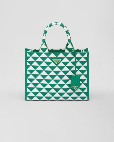 Prada Small Symbole Embroidered Fabric Handbag - Green