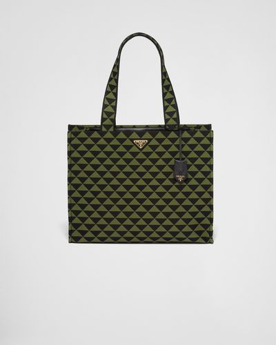 Prada Symbole Bag In Embroidered Fabric - Green