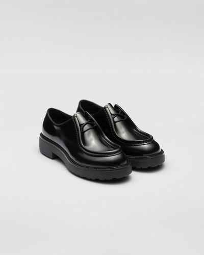 Prada Chaussures À Lacets Diapason En Cuir Brossé Opaque - Noir
