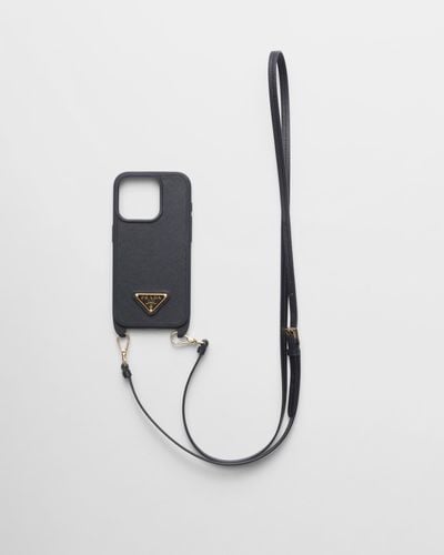 Prada Saffiano Leather Cover For Iphone 15 Pro Max - White