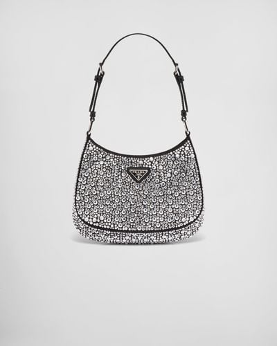 Prada Cleo Satin Bag With Crystals - White